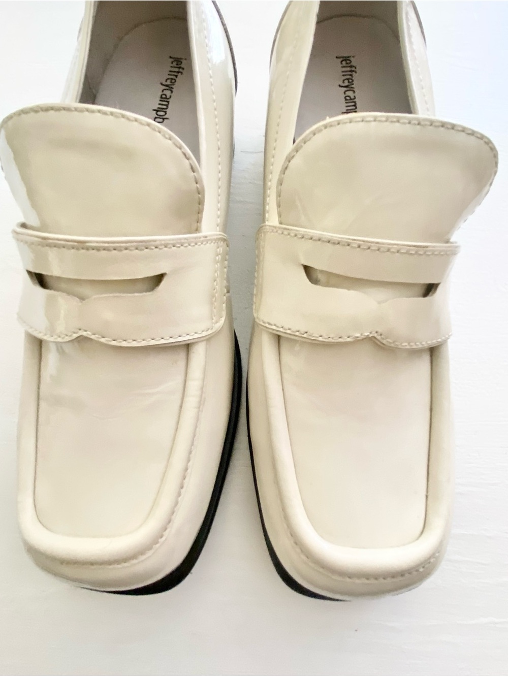 Jeffrey Campbell crinkle patent leather chunky loafers in ivory size 11 HTF - Picture 7 of 13
